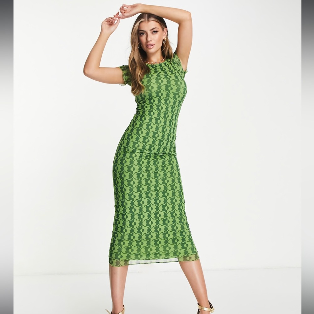 Motel midi bodycon dress wavy daisy size S